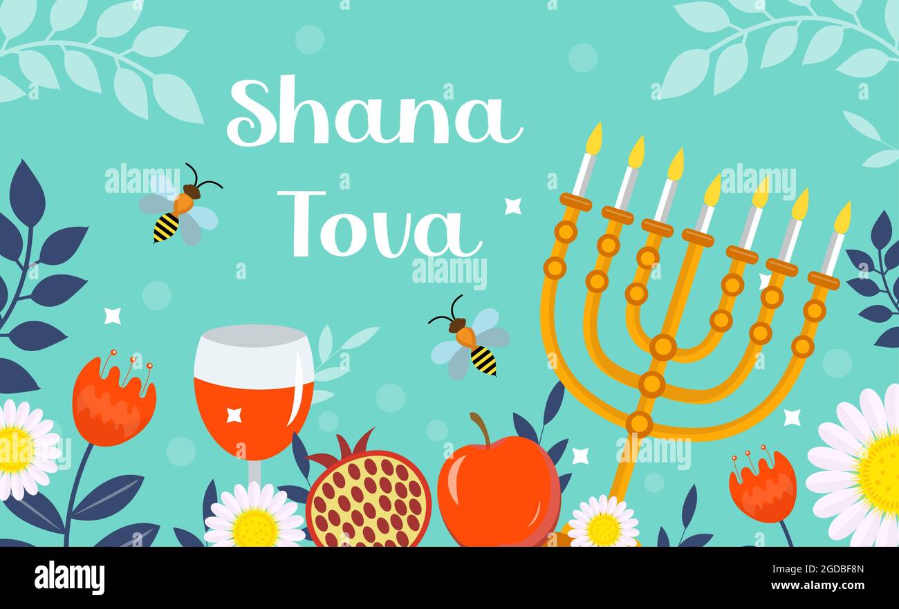 Happy Rosh Hashanah greeting card Shana Tova template for your design with traditional symbols Happy Rosh Hashanah greeting card Shana Tova template for your design with traditional symbols