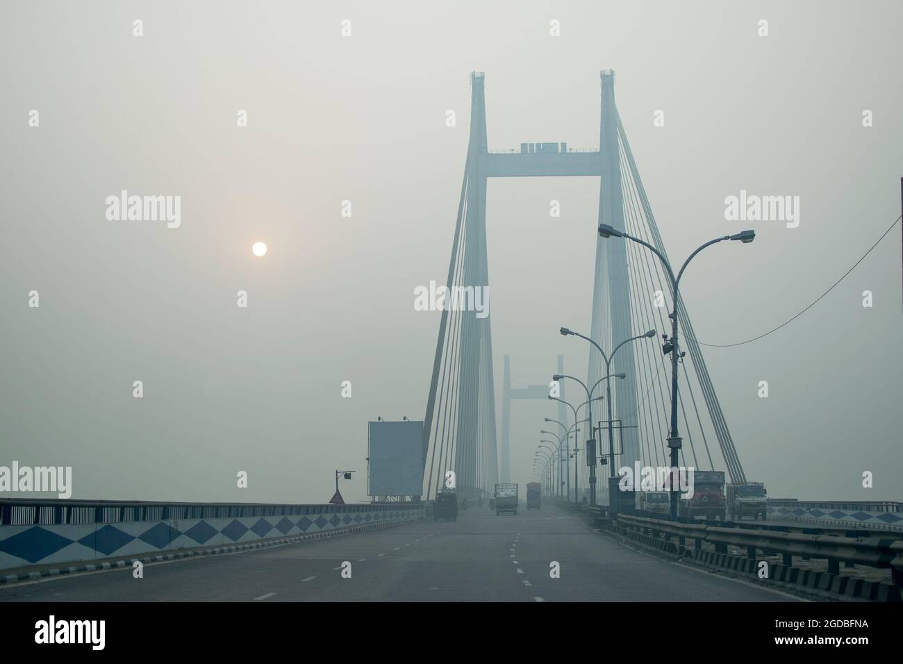 Second Hoogly Bridge, also called Vidyasagar Setu, connects Kolkata and Howrah - two major cities of West Bengal. It is the longest cable-stayed bridg Stock Photo
