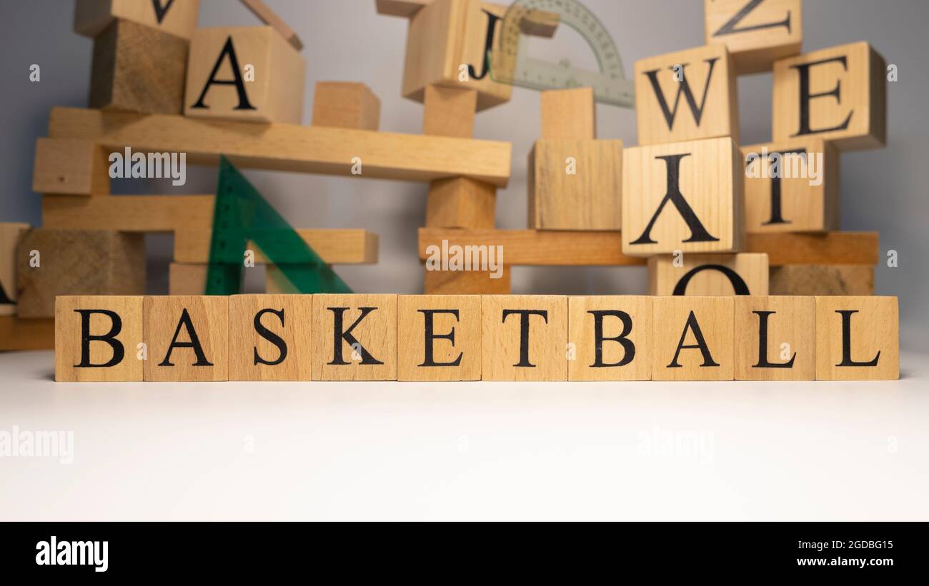 Basketball was created from wooden cubes. Sports and the Olympics. close up. Stock Photo