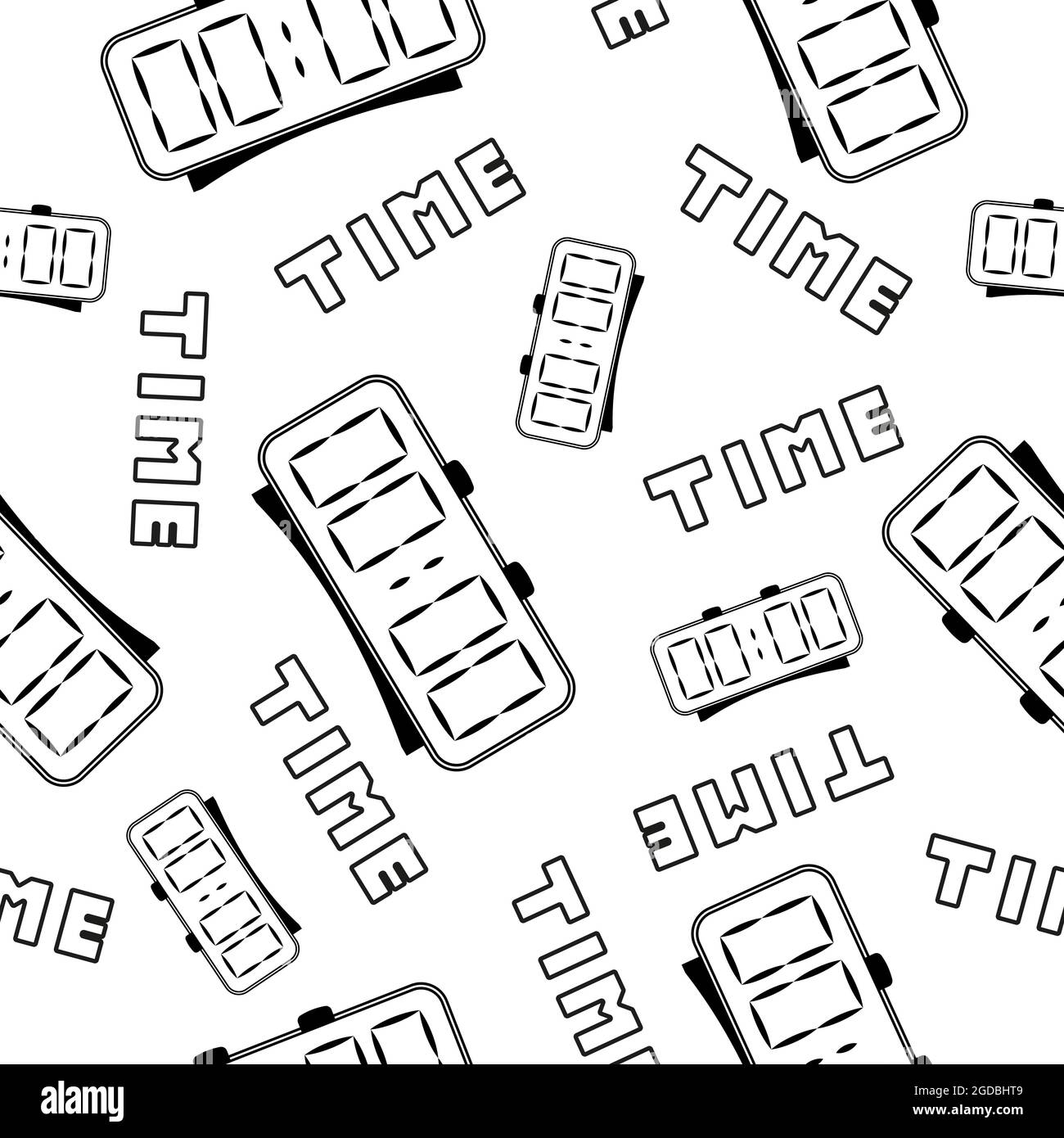 Clock pattern black and white. Seamless vector. Stock Vector