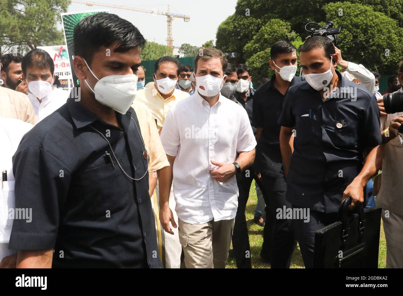 New Delhi, India. 12th Aug, 2021. Indian Congress party leader, Rahul Gandhi along with several opposition party leaders during a protest march from Parliament to Vijay Chow against the curtailment of Parliament Monsoon Session. Around 14 opposition party leaders took part in this protest march against the government. Credit: SOPA Images Limited/Alamy Live News Stock Photo