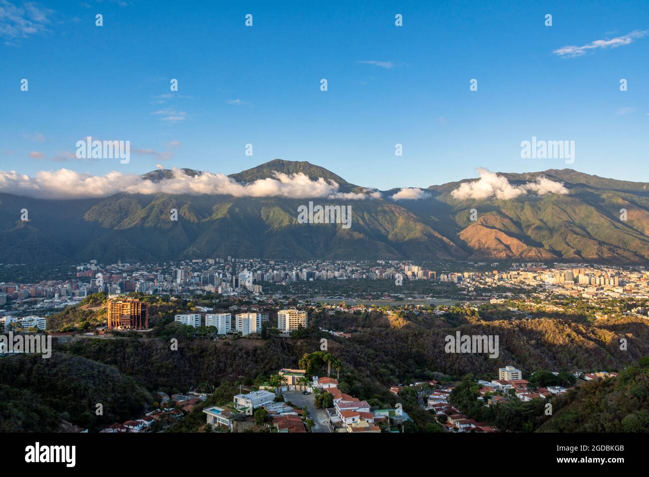 View of the city of Caracas, Venezuela and the mountain of El Avila national park. Stock Photo
