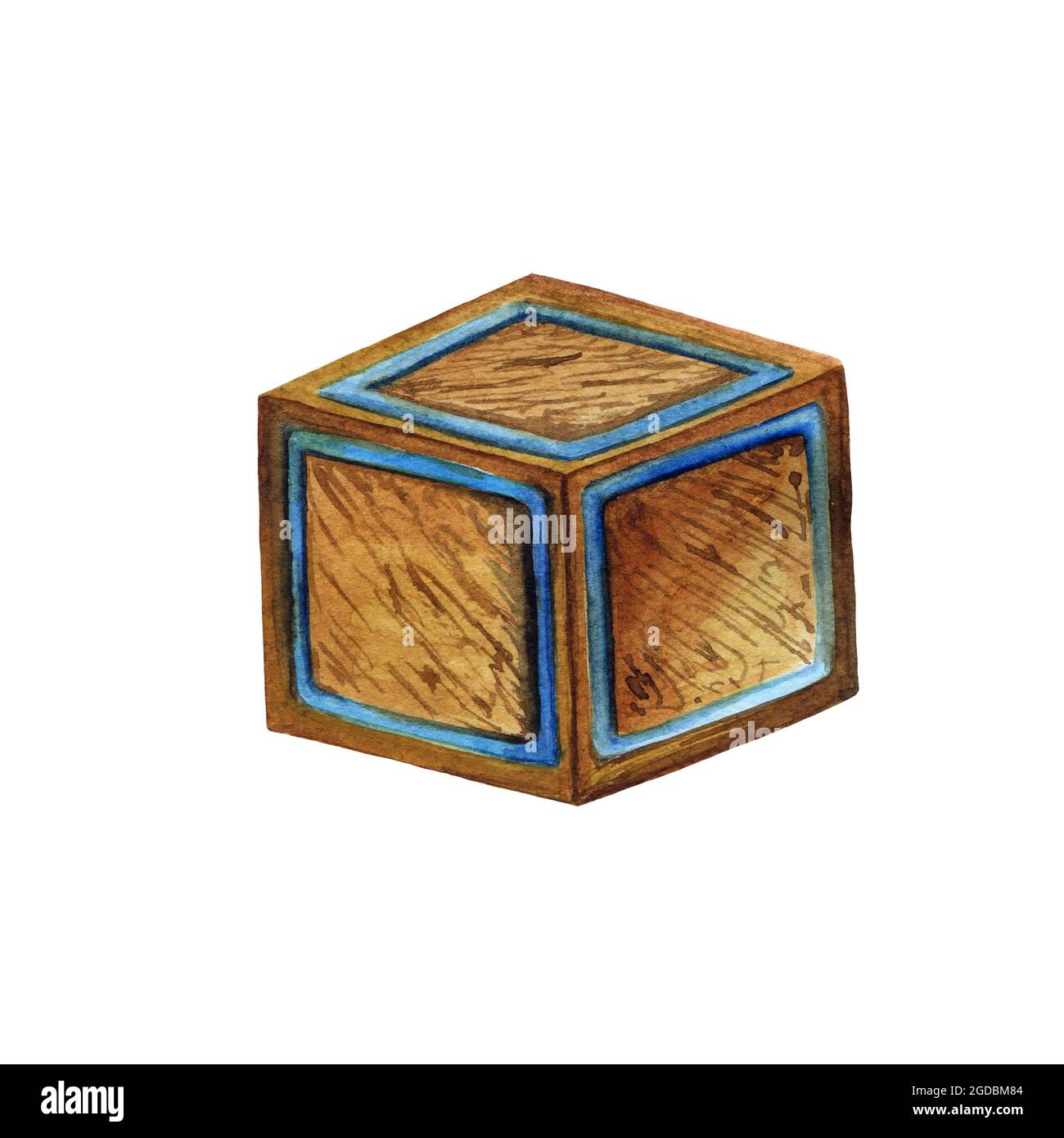 wooden texture watercolor toy cube for kids  Stock Photo