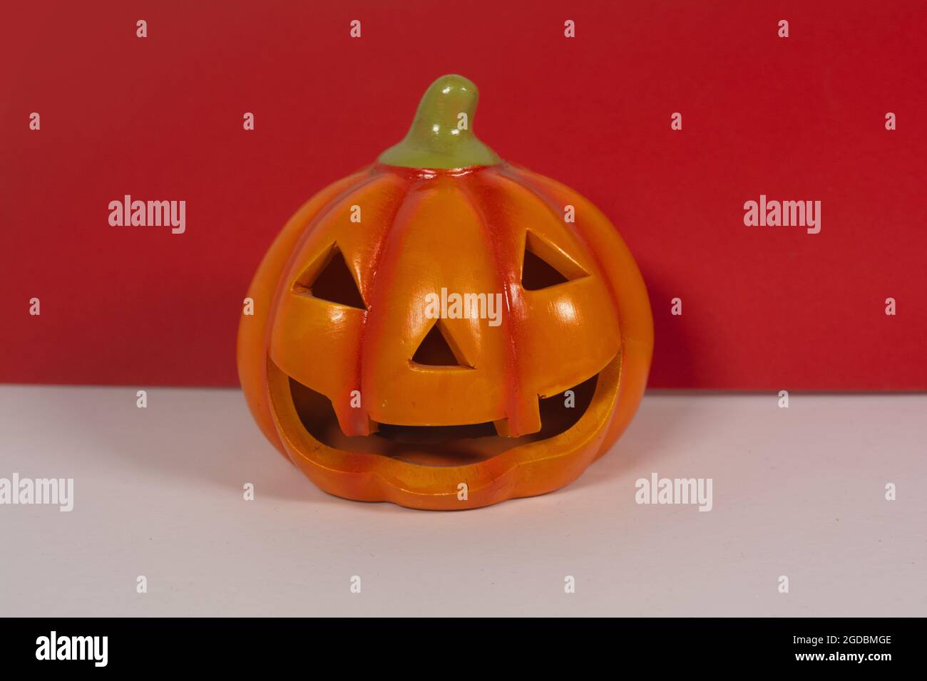 Closeup of a Halloween pumpkin candleholder Stock Photo