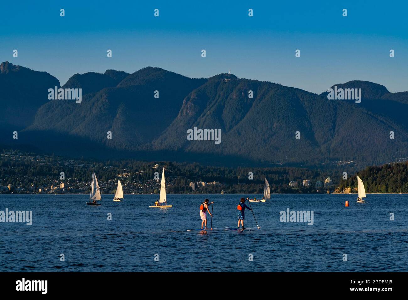 Stand up paddleboarders, English Bay, Vancouver, British Columbia, Canada Stock Photo