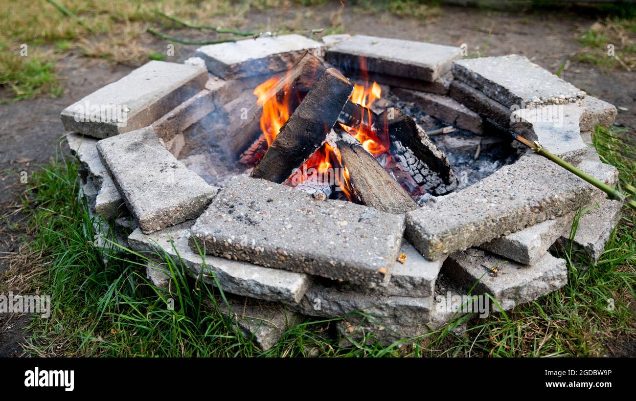 camp fire made of stones Stock Photo Alamy
