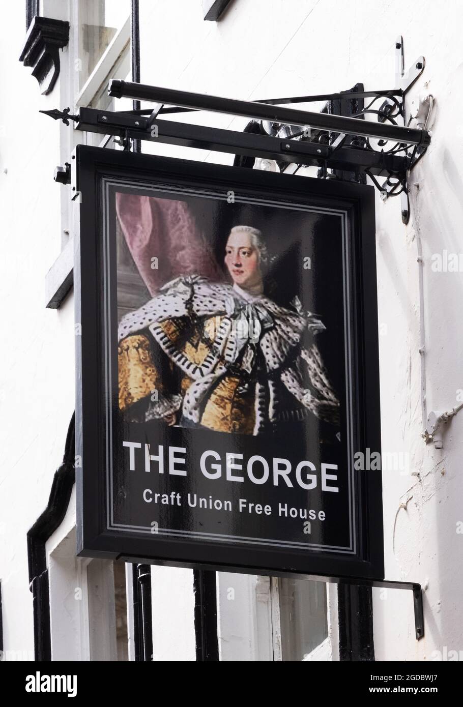 Pub sign UK; The George Hotel and pub, The Land of Green Ginger, Hull Yorkshire UK Stock Photo