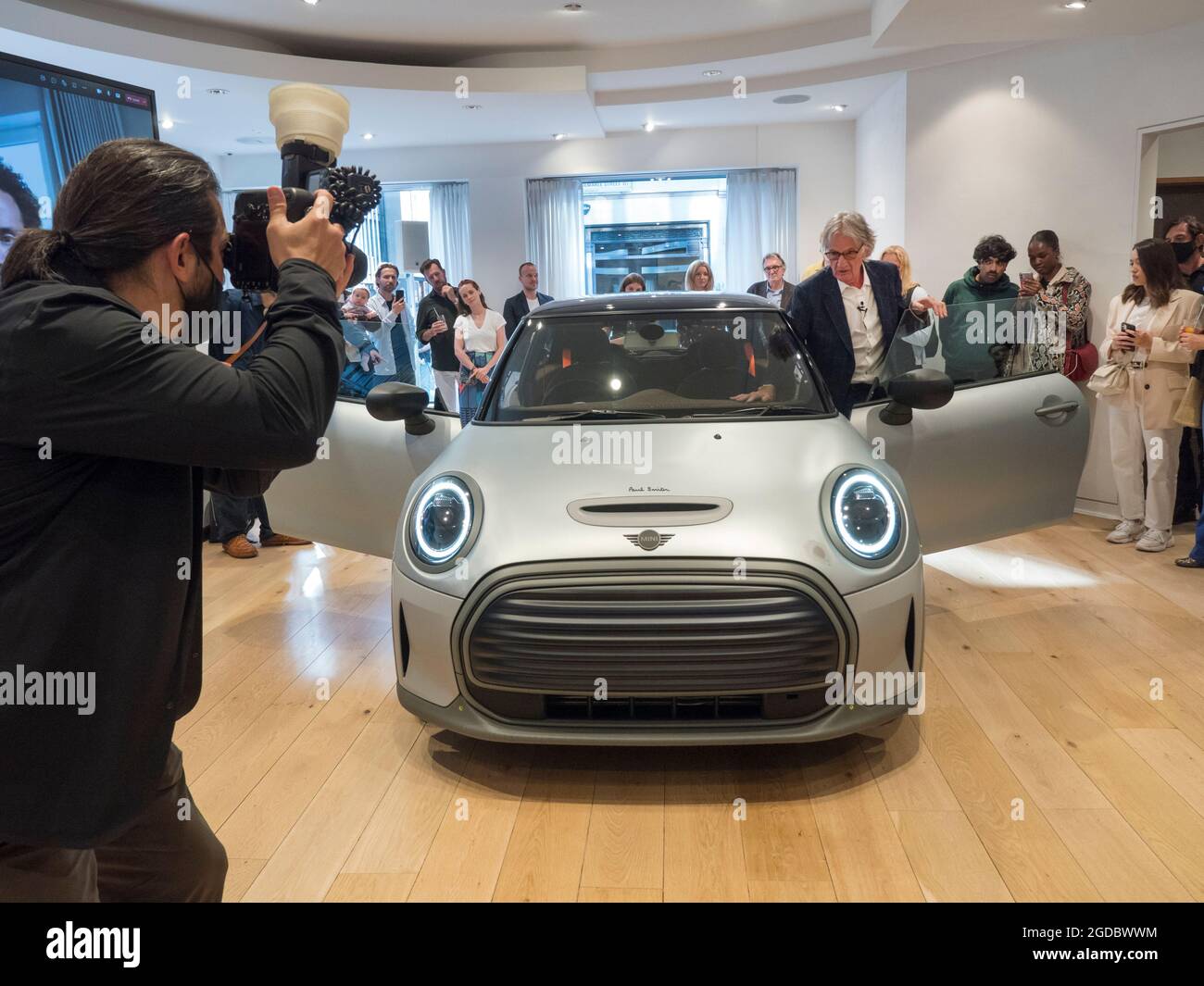 The launch of the Paul Smith Mini Strip  one off concept car,to showcase sustainable approach to auto design. Location Paul Smith Store Albemarle St London UK 12/08/2021 Stock Photo