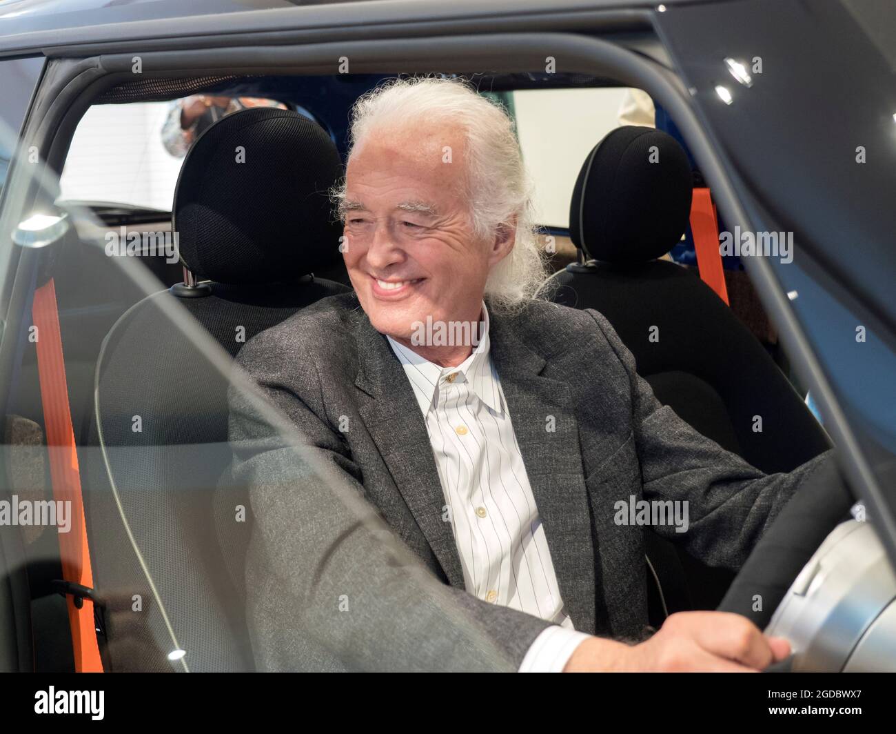 Jimmy page at the launch of the Paul Smith Mini Strip  one off concept car,to showcase sustainable approach to auto design. Location Paul Smith Store Albemarle St London UK 12/08/2021 Stock Photo