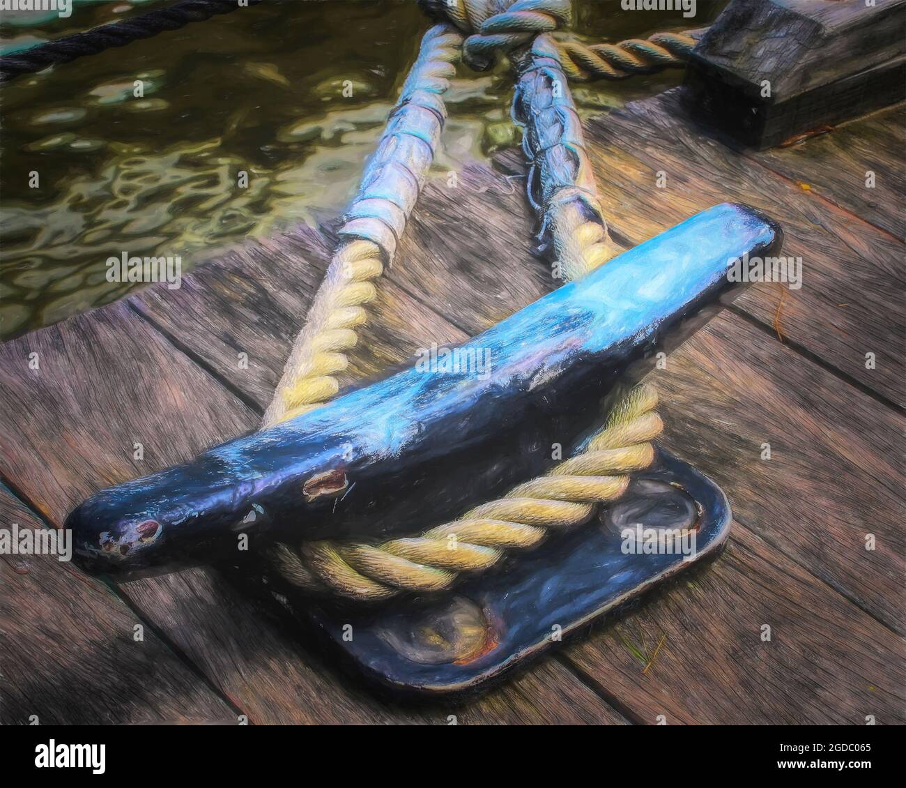 Cleat on dock with line holding boat Stock Photo Alamy