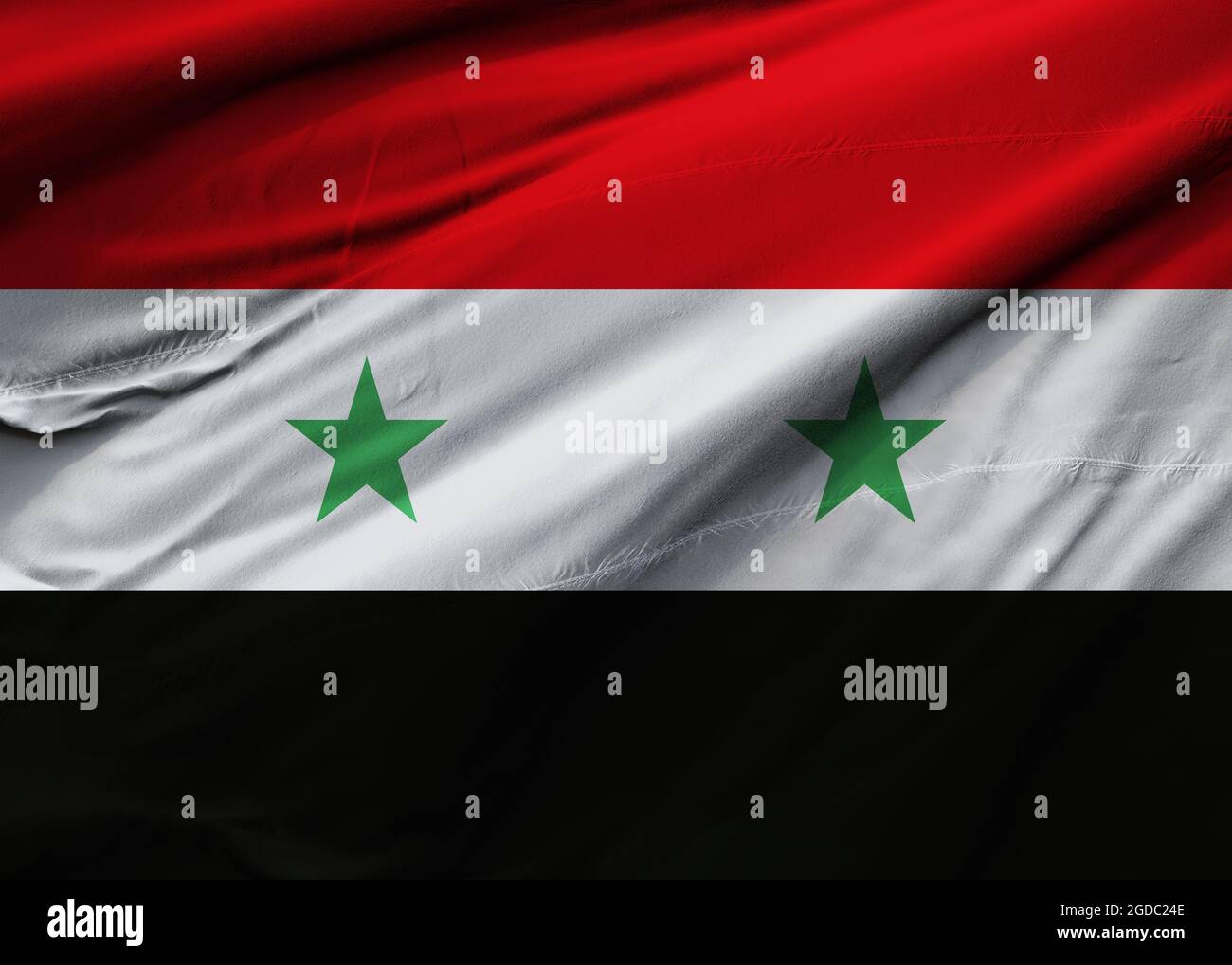 Syrian Arab Republic flag blowing in the wind. Background texture