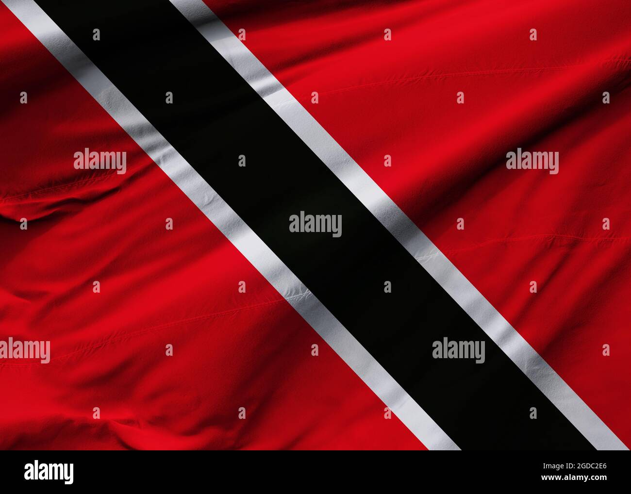 Republic of Trinidad and Tobago flag blowing in the wind. Background texture. San Fernando, Port of Spain. 3d Illustration. 3d Render. Stock Photo