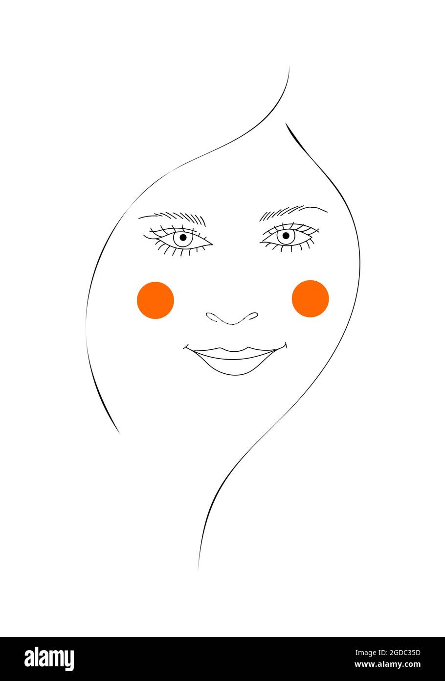Beautiful face of a Russian girl with red cheeks in line art style. Vector illustration. Stock Vector
