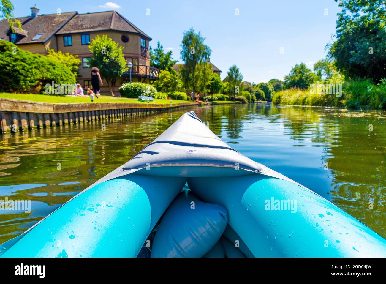 Kayaking on the River Stort in Sawbridgeworth, Hertfordshire, UK Stock Photo