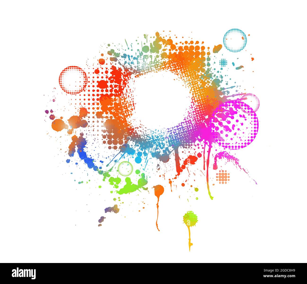 Round frame of multi-colored paint spots. Vector illustration Stock Vector
