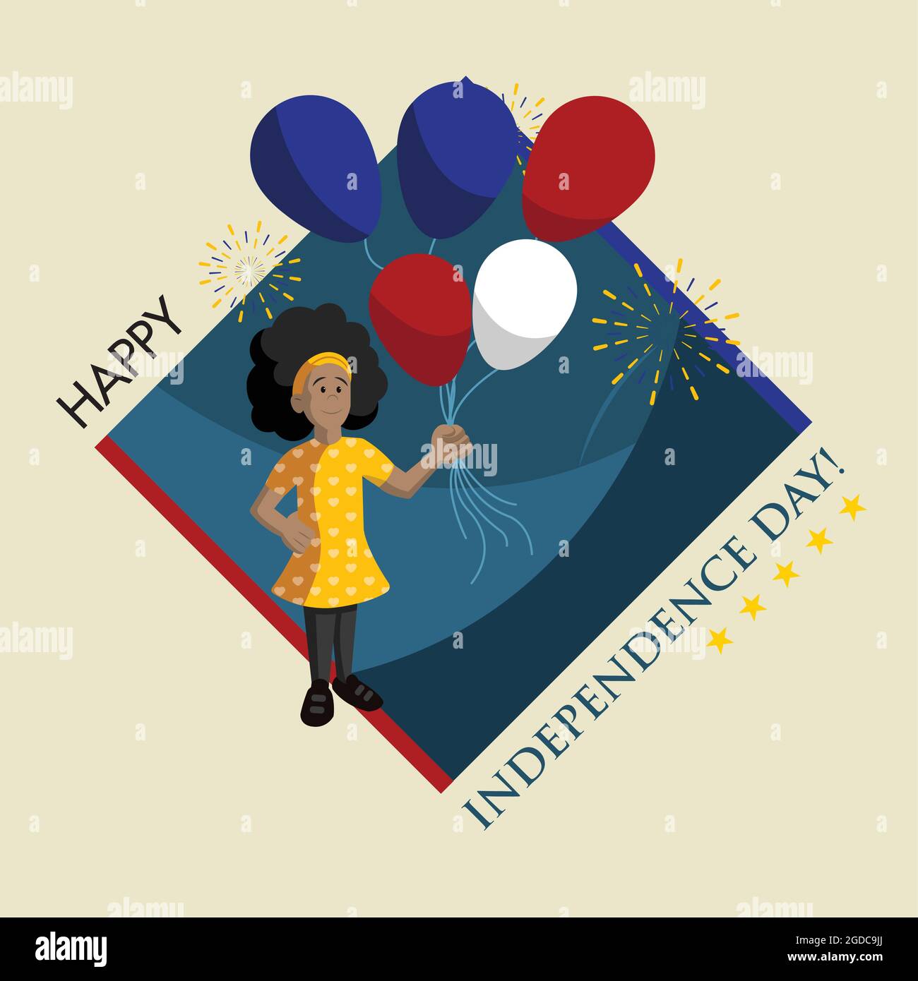 Happy independence day 4th of July poster with a woman holding balloons Vector Stock Vector