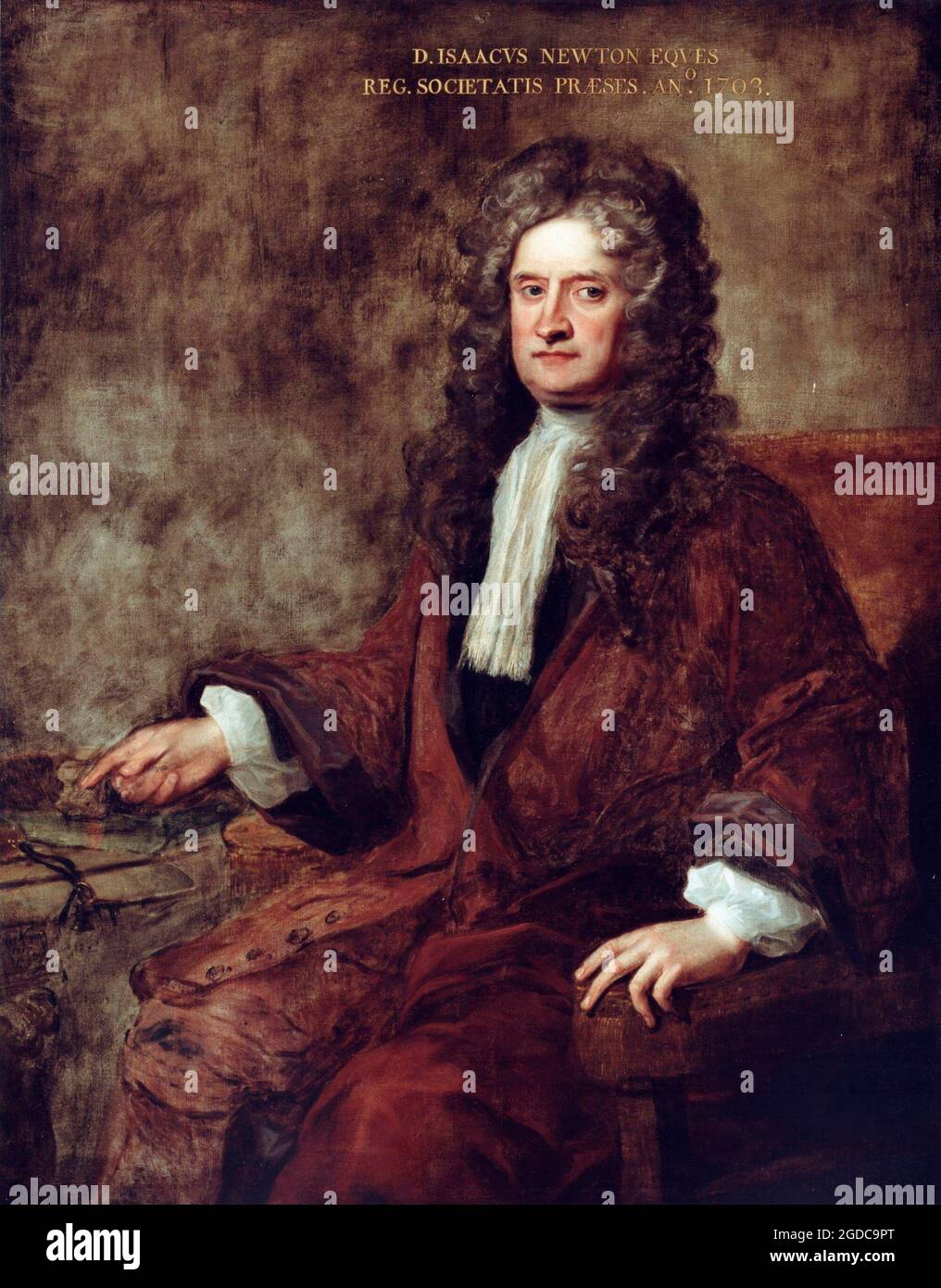 Title: Sir Isaac Newton Creator: Charles Jervas Date: 1717 Dimensions:  125,7 x 101,6 cm. Medium: oil on canvas Location: The Royal Society Stock Photo