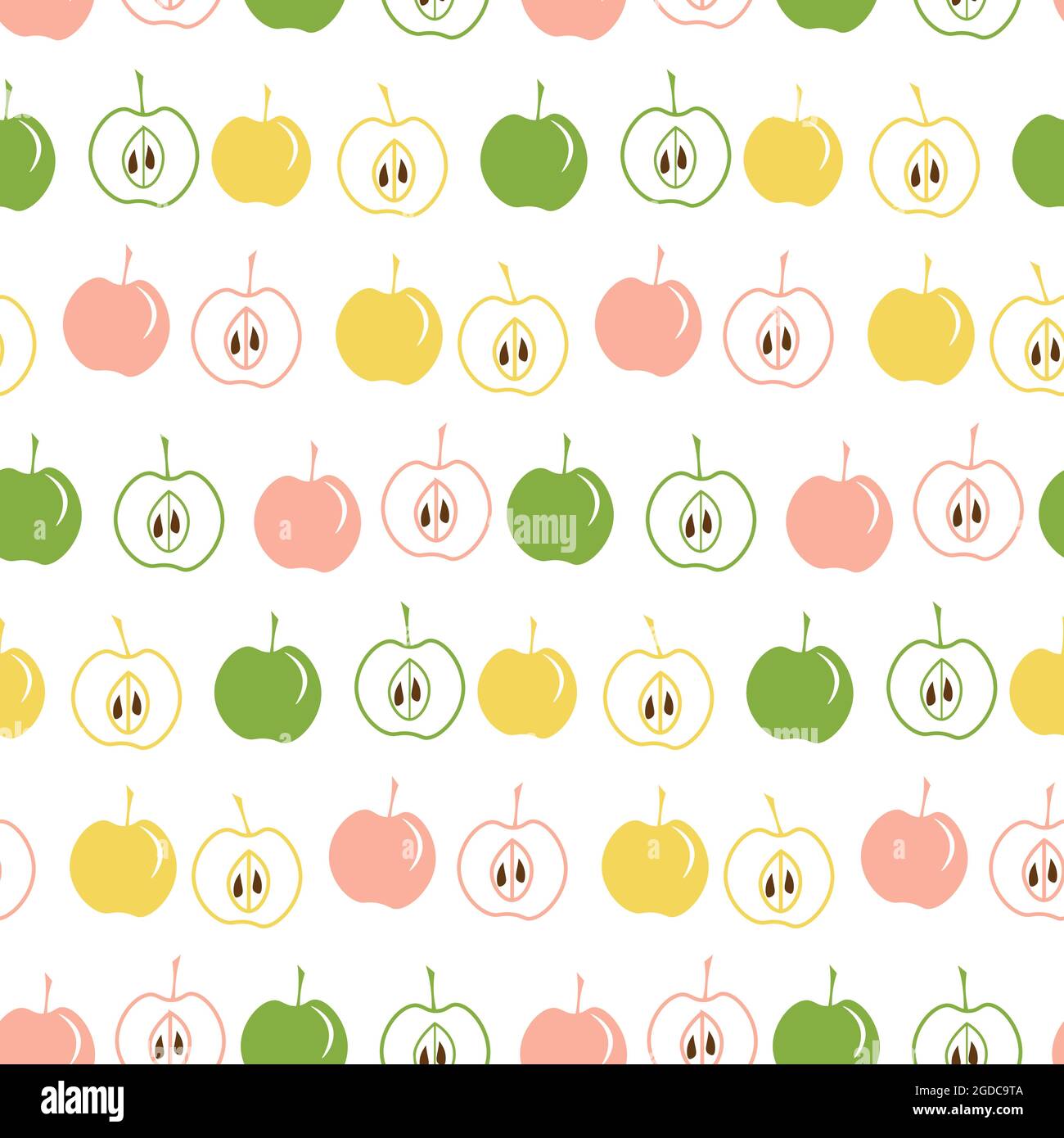 Seamless pattern with apples. Stylized multi-colored fruits. Stock Vector