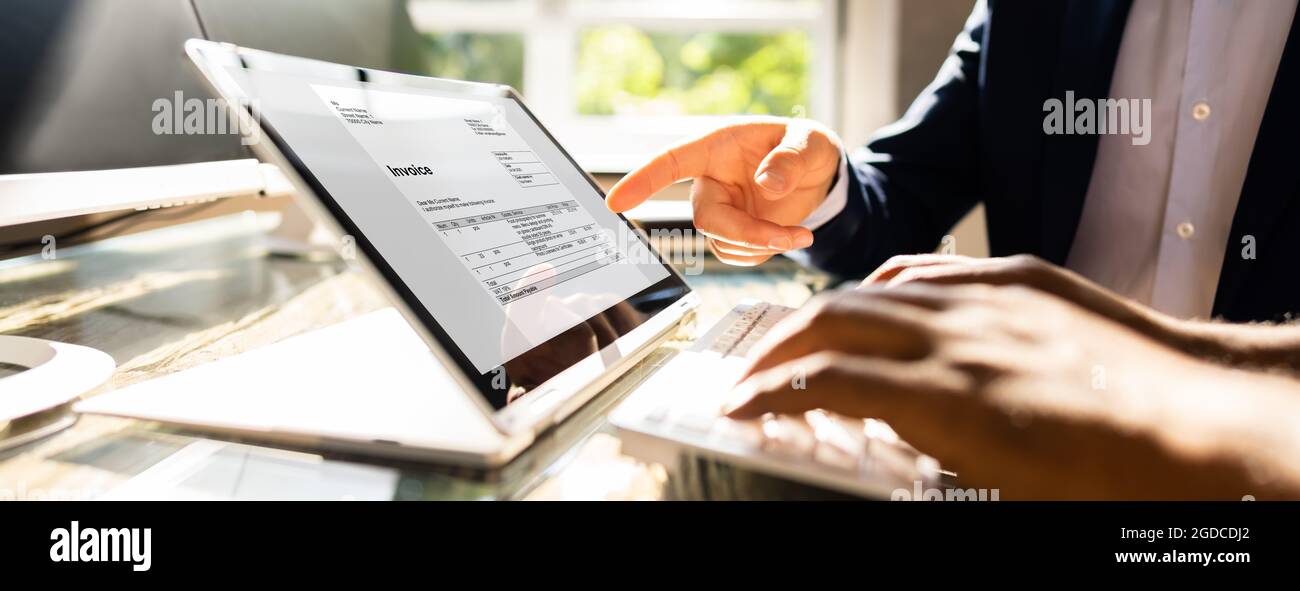 Online Digital Invoice Document. Accountant Checking Bill Stock Photo ...