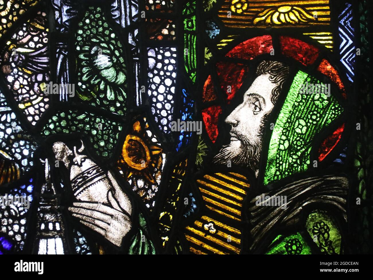 Detail of the Coronation of the Blessed Virgin stained glass window by Harry Clarke which was