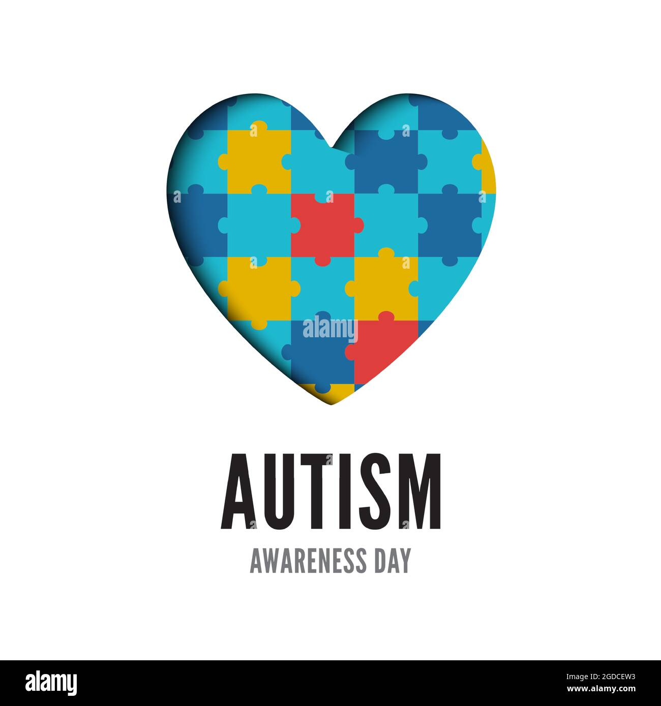 Autism awareness day. Colorful puzzle pieces in heart form vector illustration isolated on white background Stock Vector