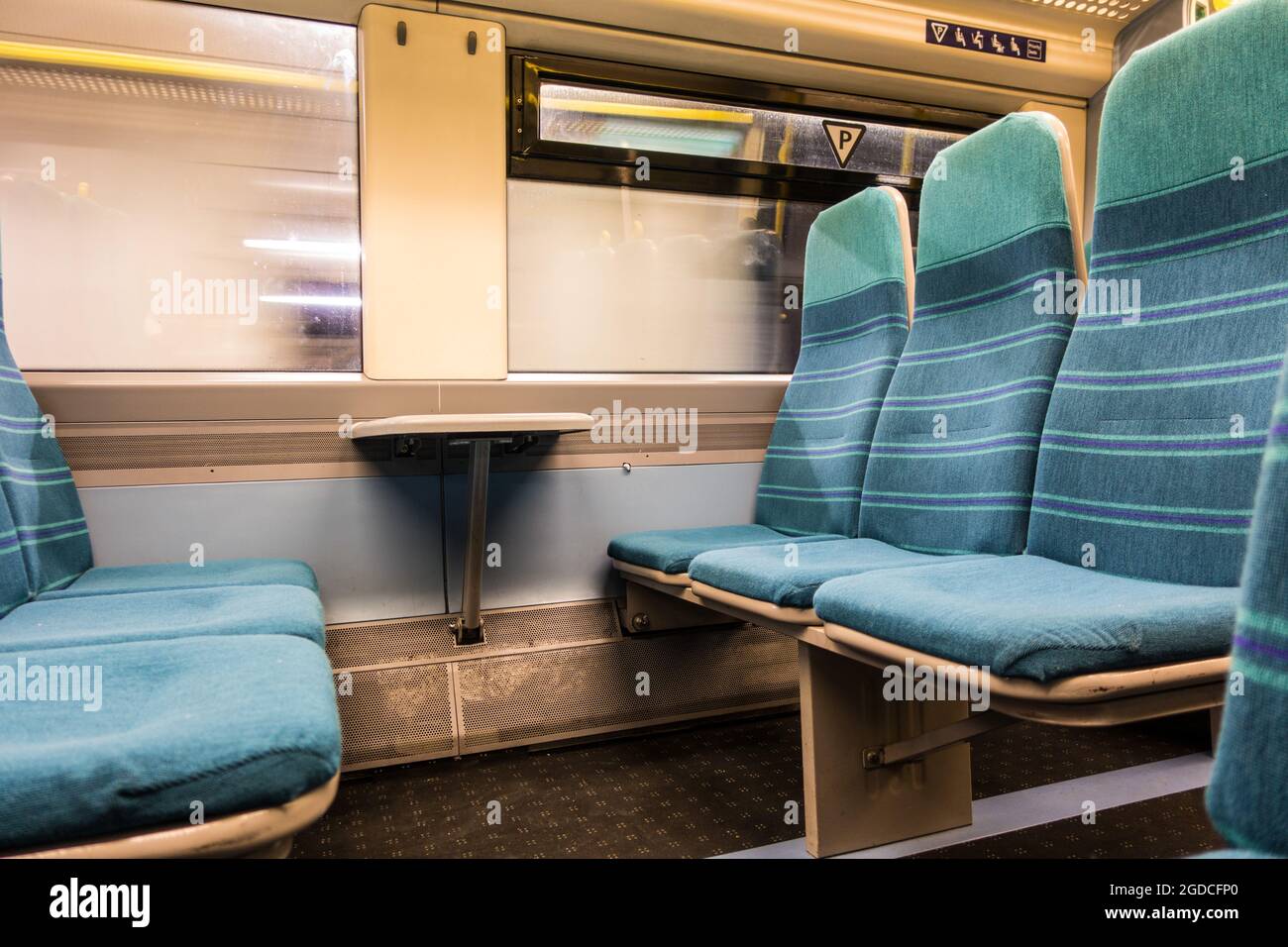 Southern Railway carriage seats facing each other with a small table