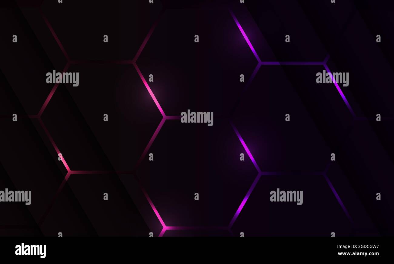 Dark hexagon gaming abstract vector background with violet and pink ...