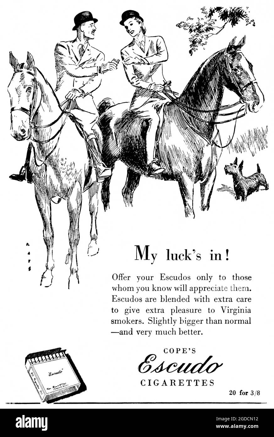 1948 British advertisement for Cope's Escudo Cigarettes. Stock Photo