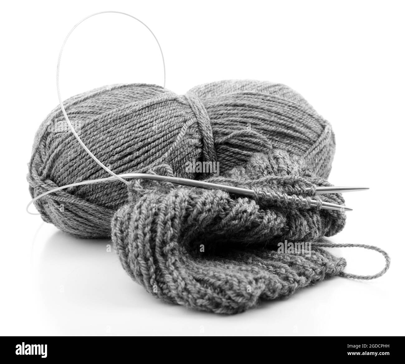 Knitting with spokes isolated on white Stock Photo Alamy