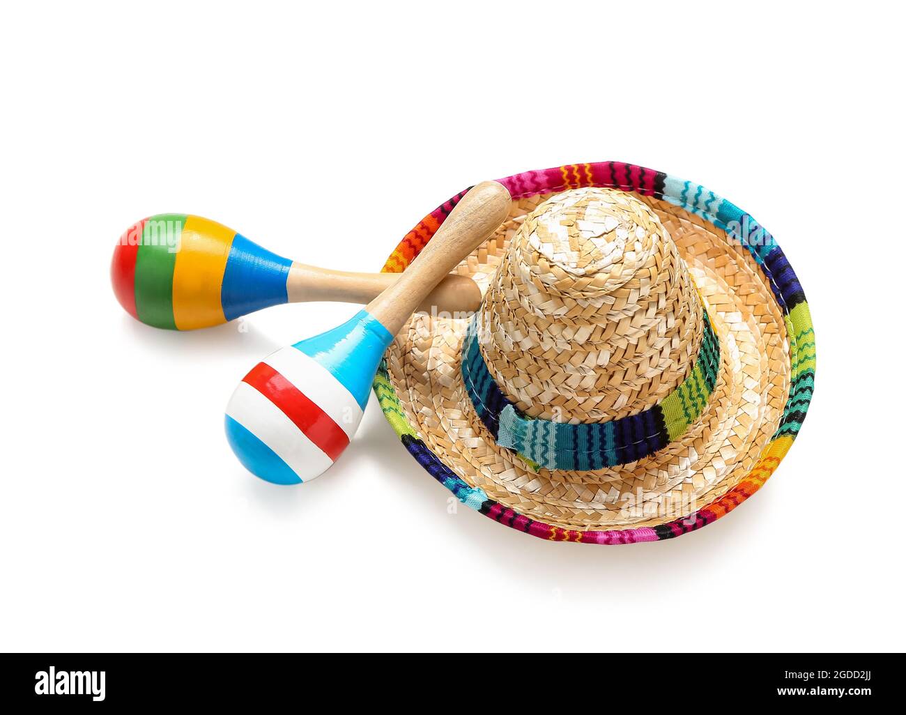 Mexican maracas and sombrero on white background Stock Photo Alamy