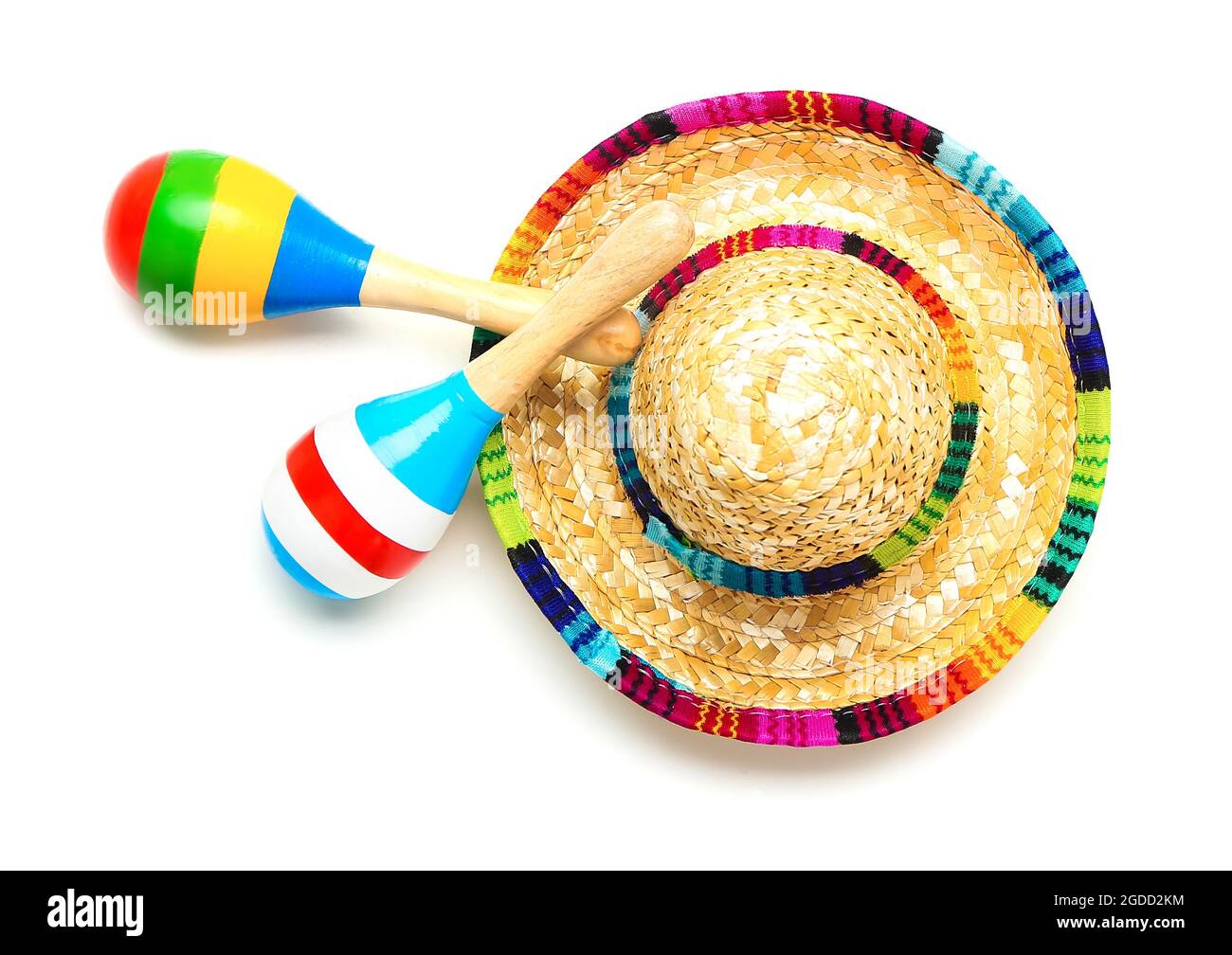 Mexican maracas and sombrero on white background Stock Photo Alamy