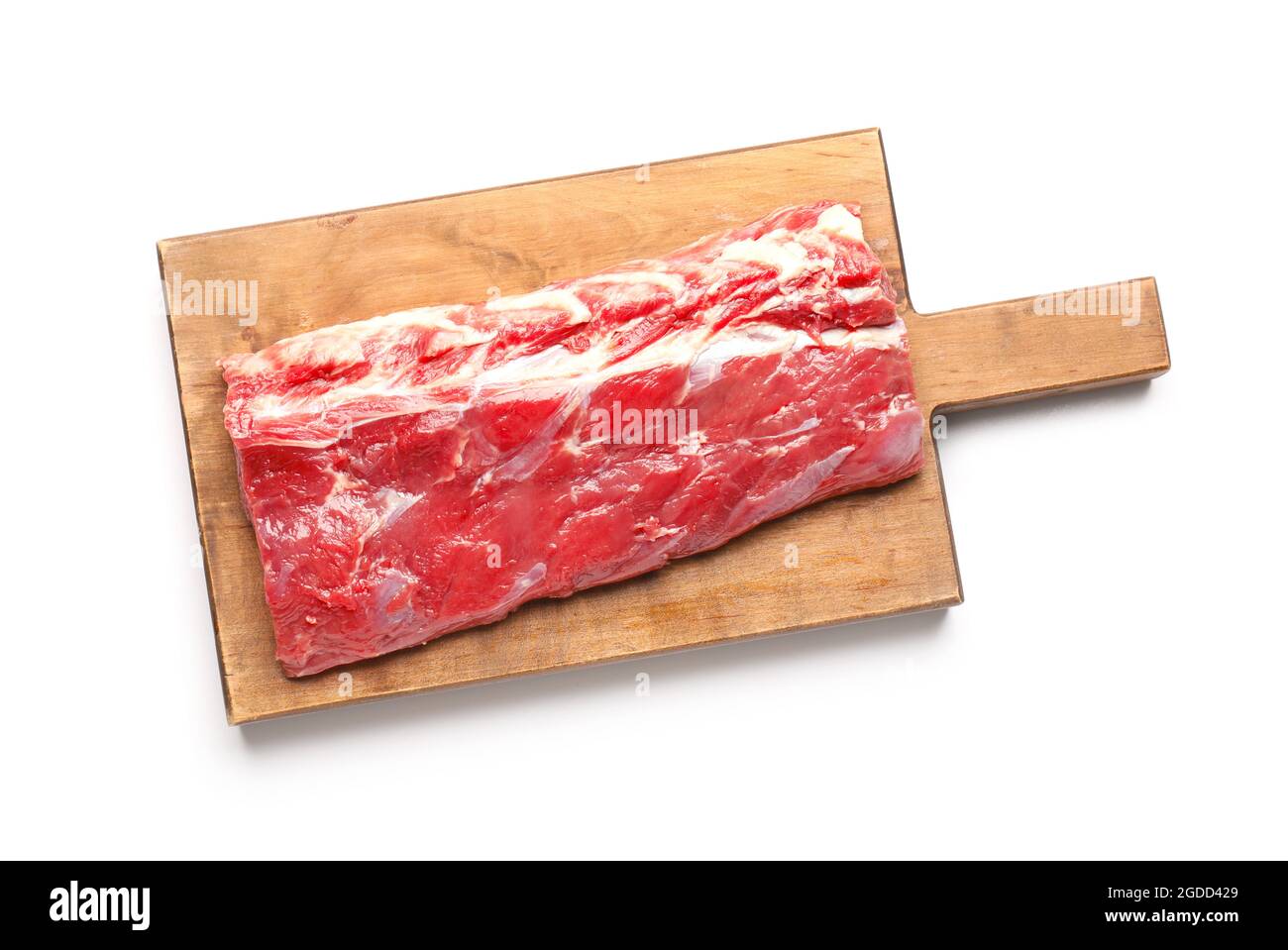 Wooden board with raw beef brisket on white background Stock Photo - Alamy