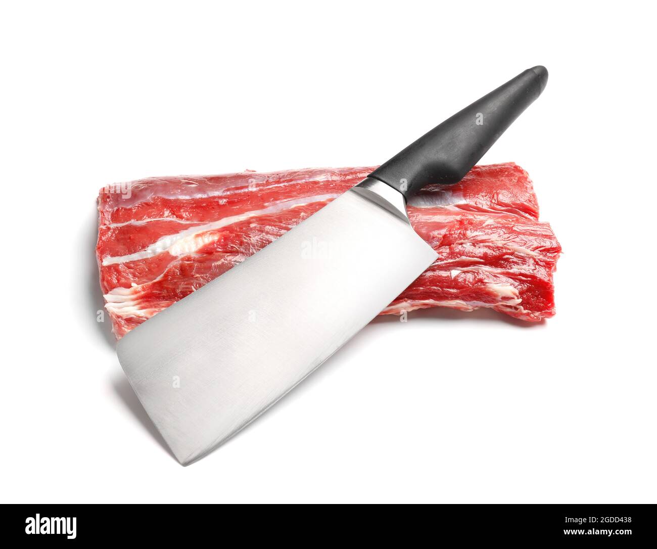 Raw beef brisket and butcher knife on white background Stock Photo Alamy