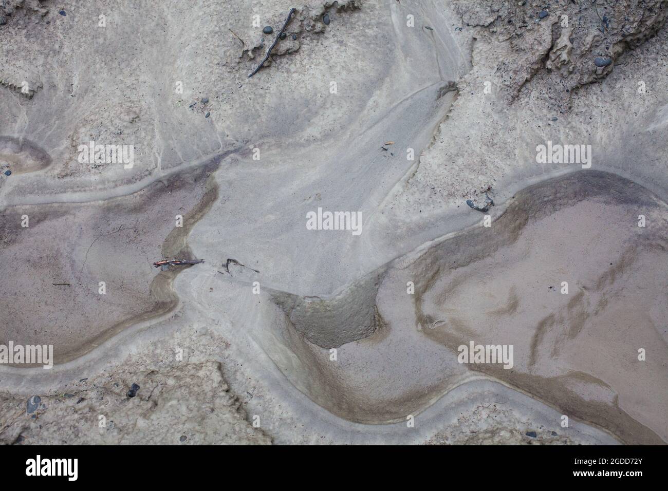 Microscale geographical features in silt after a river flood. The landscape looks like