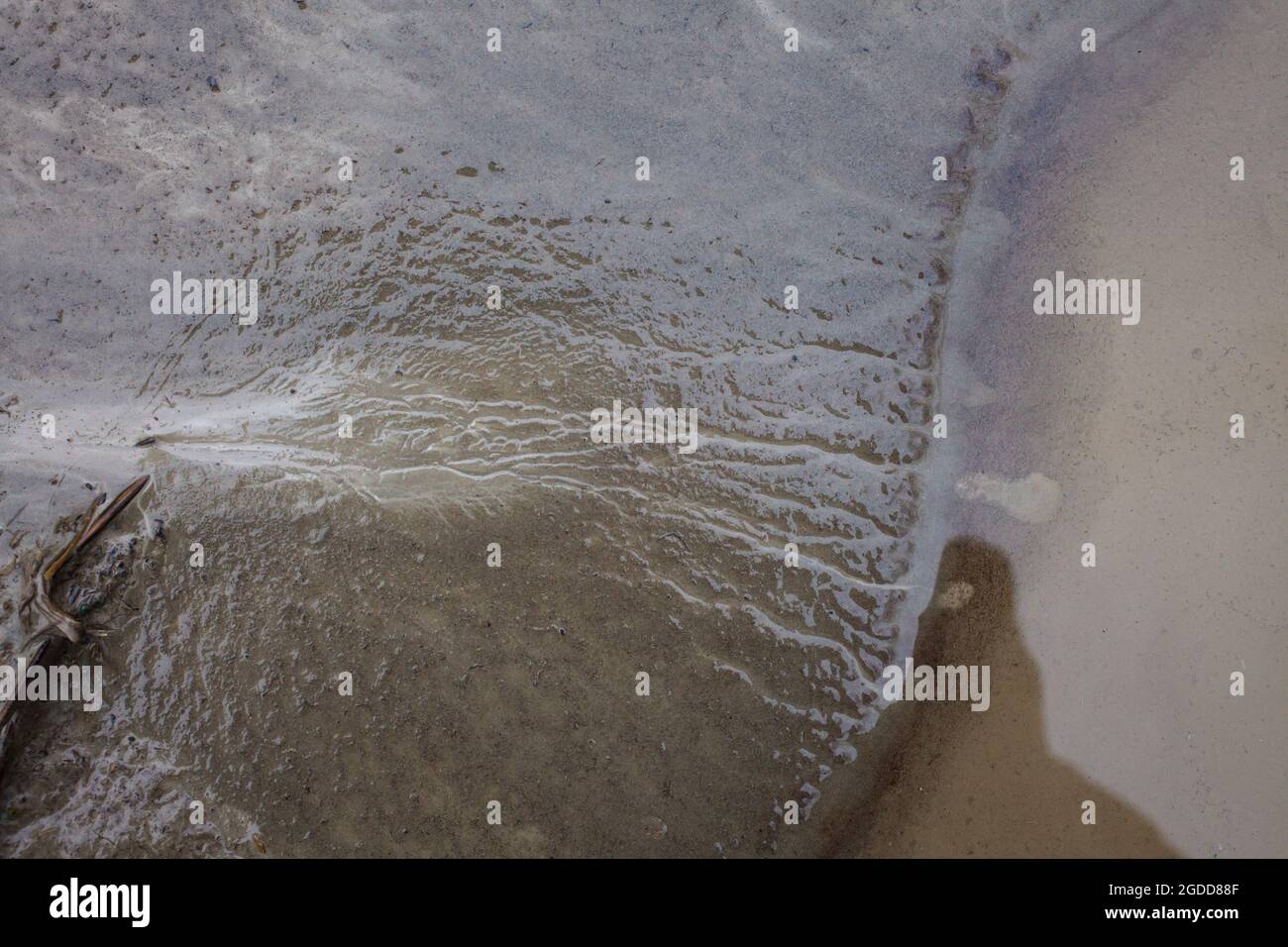 Microscale geographical features in silt after a river flood. The landscape looks like