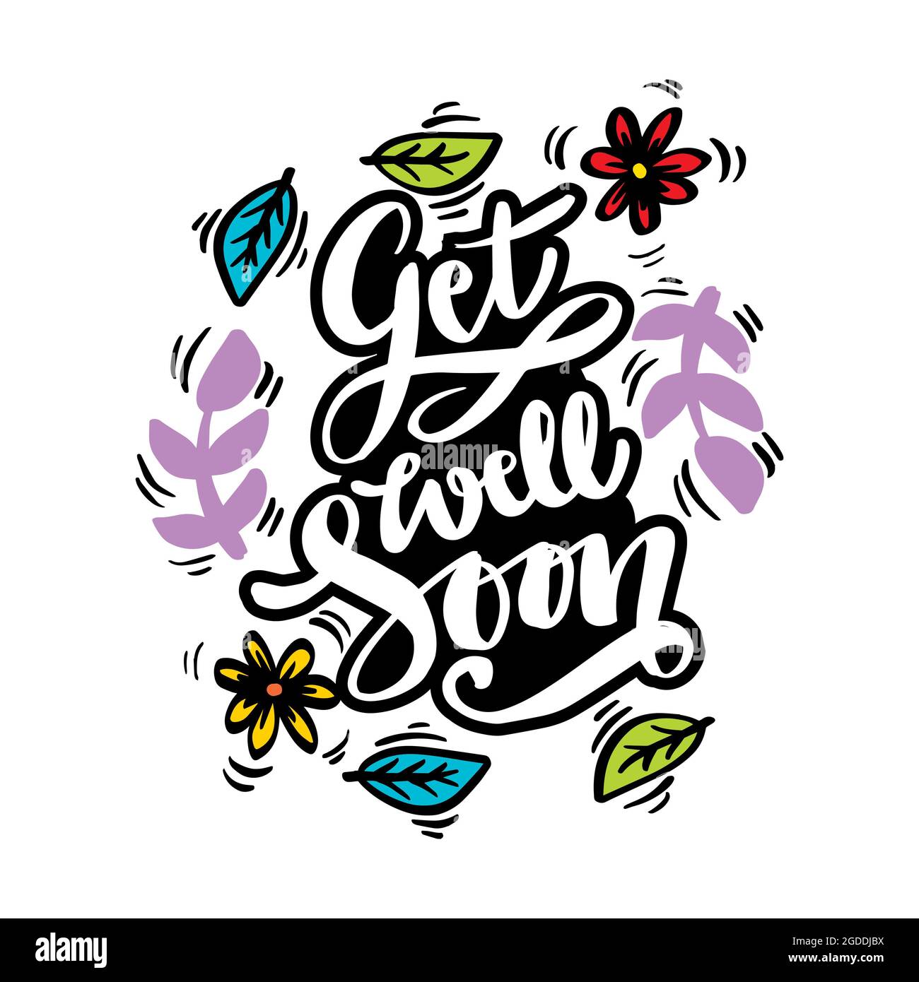 Vector Hand Drawn Postcard Get Well Soon With Cute Cartoon Style