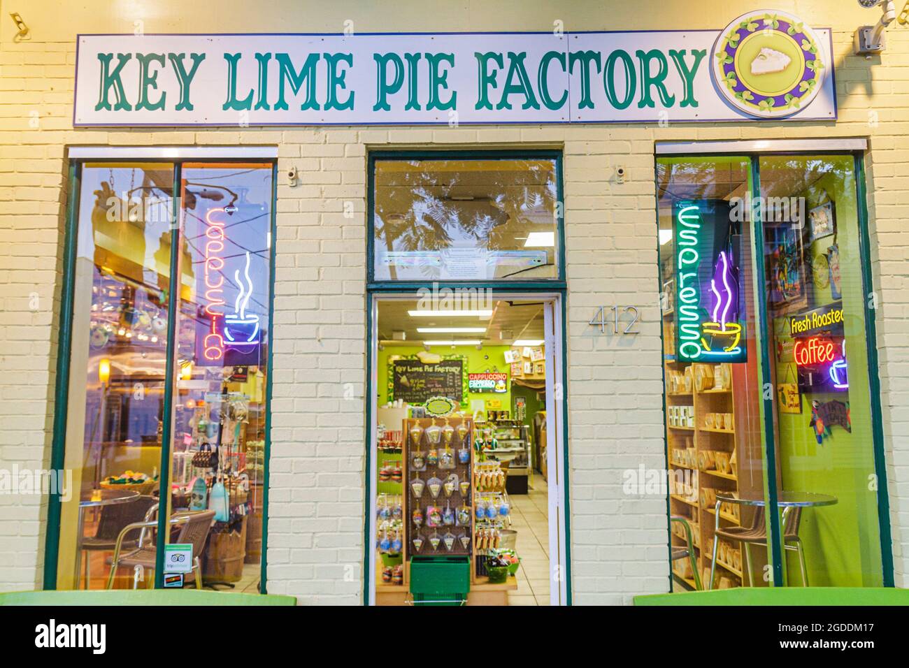 Front entrance outside exterior key lime pie factory neon sign hires