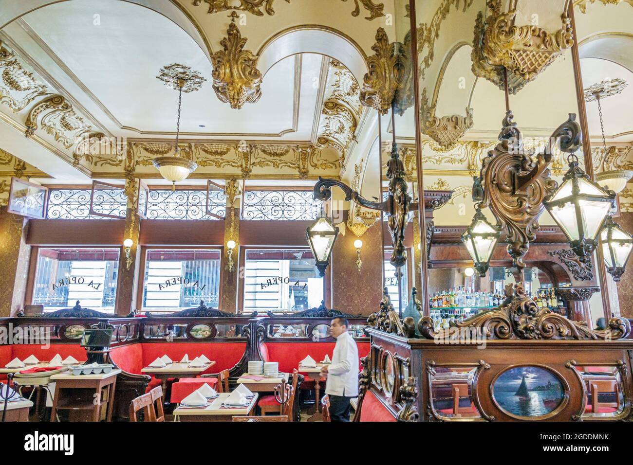 Mexico City,Mexican Hispanic,historic Center Centre Avenida 5 Cinco de Mayo,Bar La Opera 1895 bar restaurant interior inside Beaux Art decor, Stock Photo