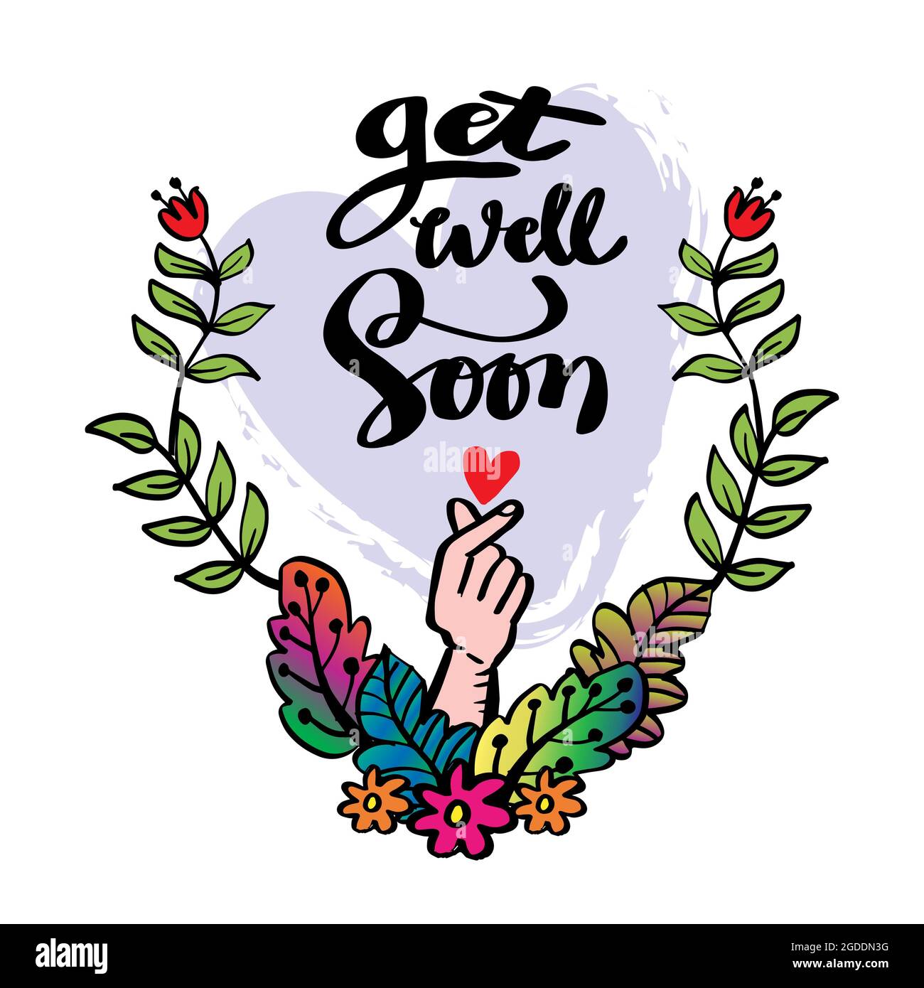 Get well soon hand lettering. Greeting card concept. Stock Photo
