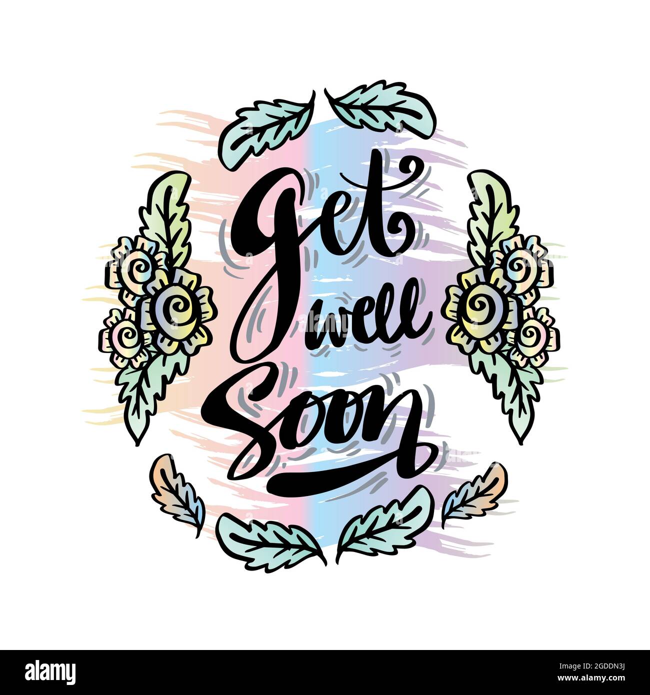 Get well soon hand lettering with cute bear. Motivational quote Stock Photo  - Alamy