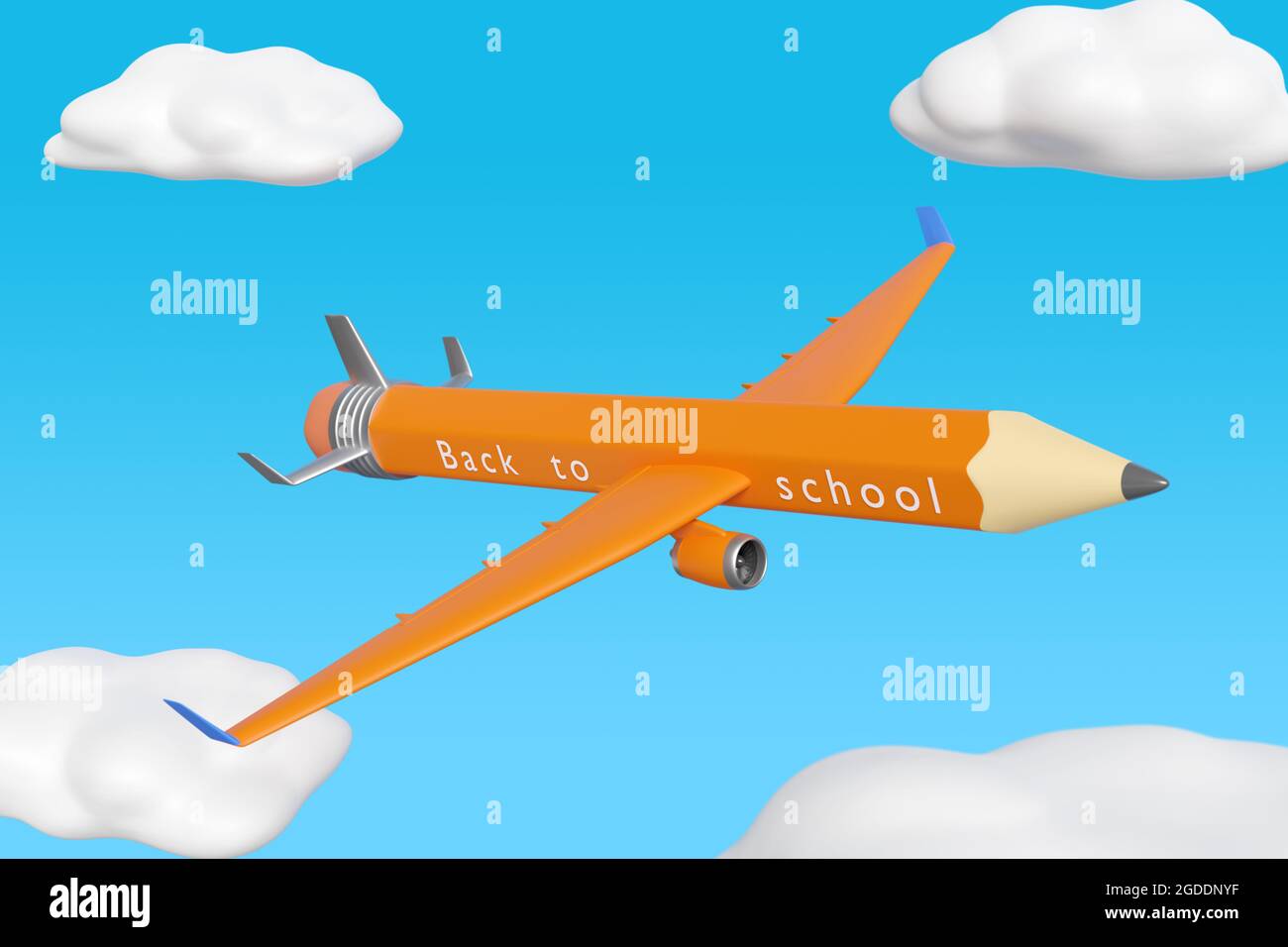 Pencilshaped plane with the text "back to school". 3d illustration