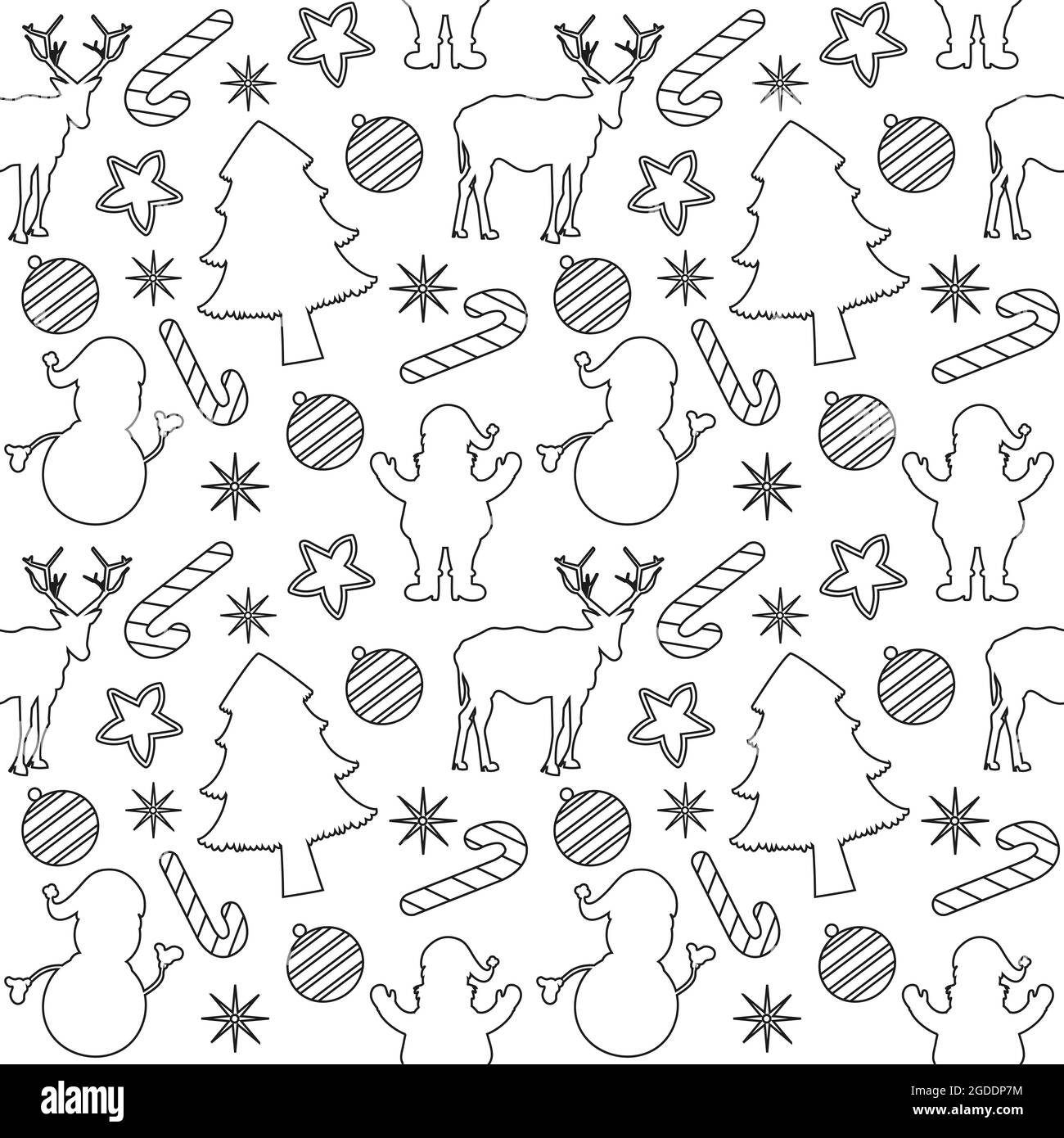 Christmas Background Seamless Pattern With Santa Claus, Tree, Socks, Snowman And Gifts For Landing Page, Wallpaper Or Decoration Stock Vector