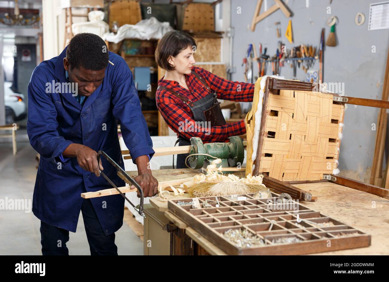 Restoration wooden chair in studio Stock Photo Alamy
