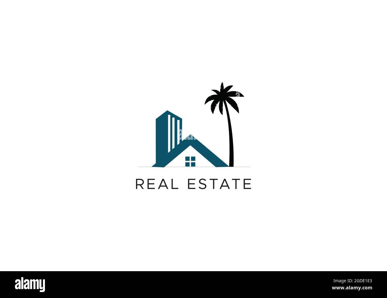 Real estate logo with palm tree template Stock Vector