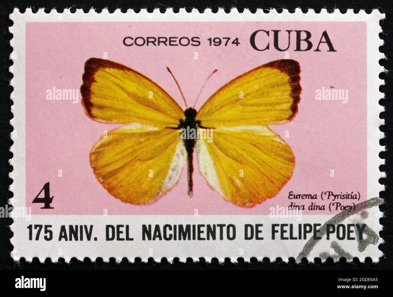 CUBA - CIRCA 1974: a stamp printed in the Cuba shows Dina Yellow, Eurema Dina Dina, Butterfly, circa 1974 Stock Photo