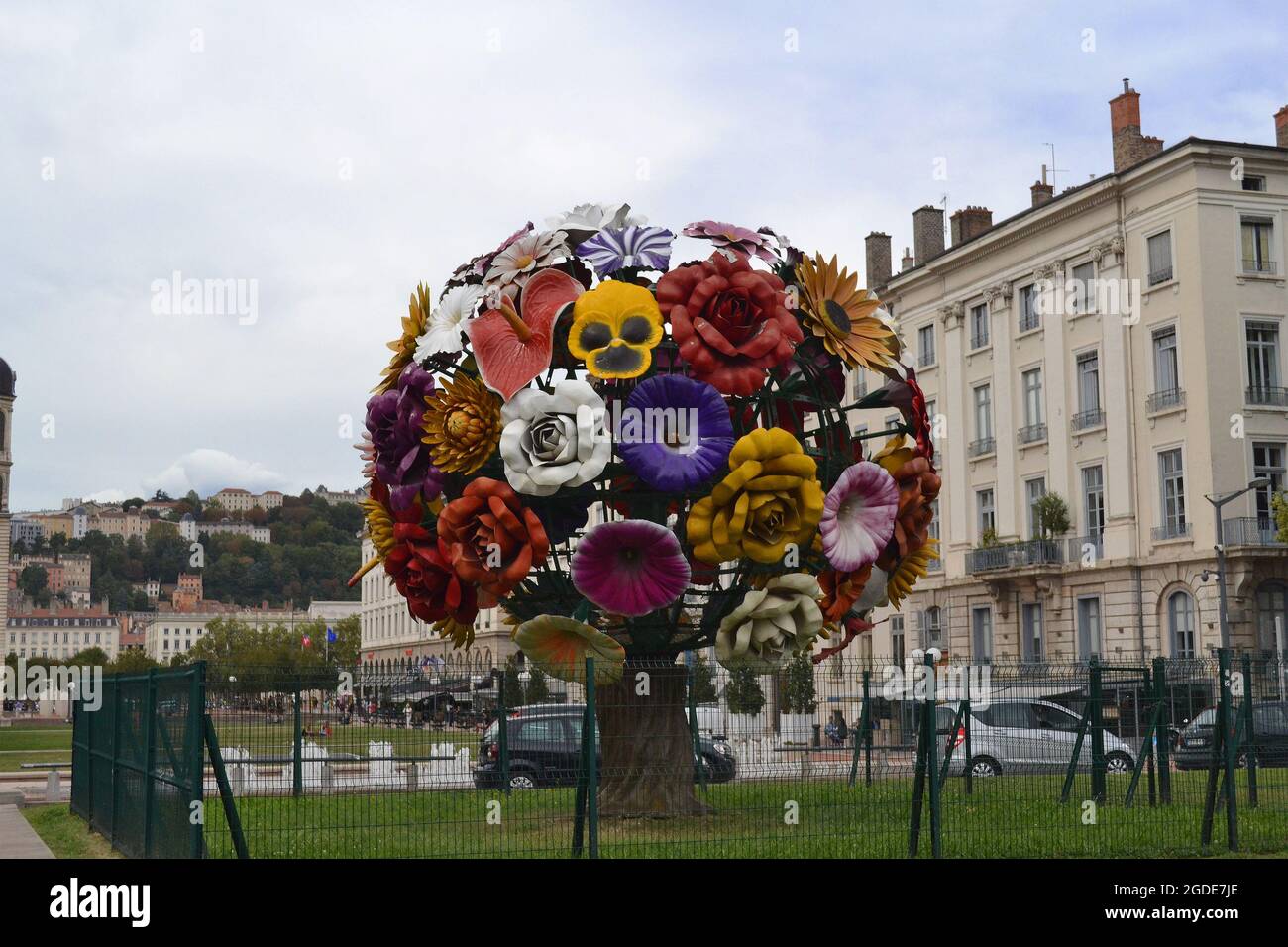 Ville de Lyon en France, vue sur un monument artistique proche de la place Bellecour Stock Photo