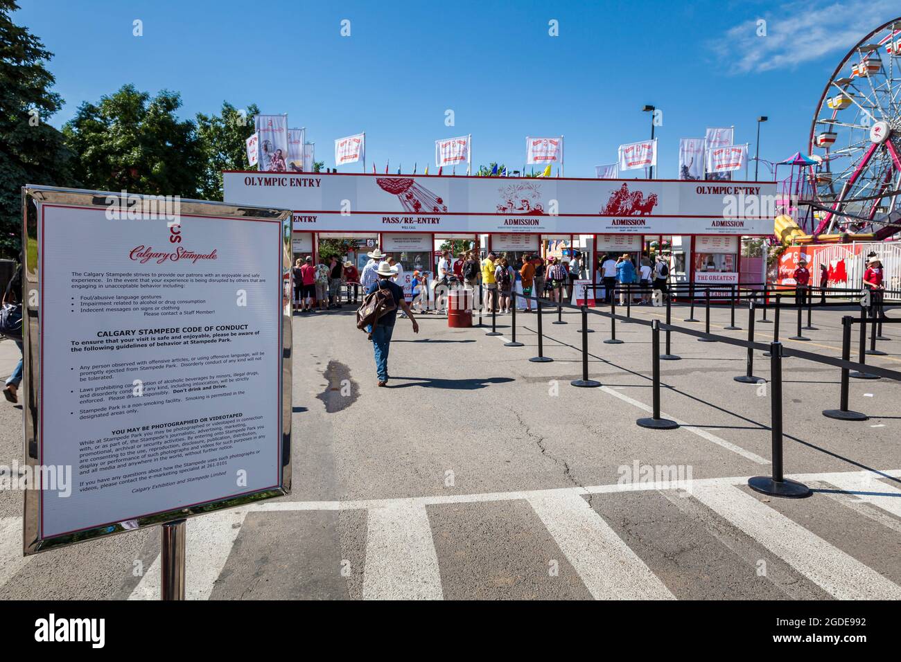 View of the entrance gate leading to the Calgary Stampede event Stock