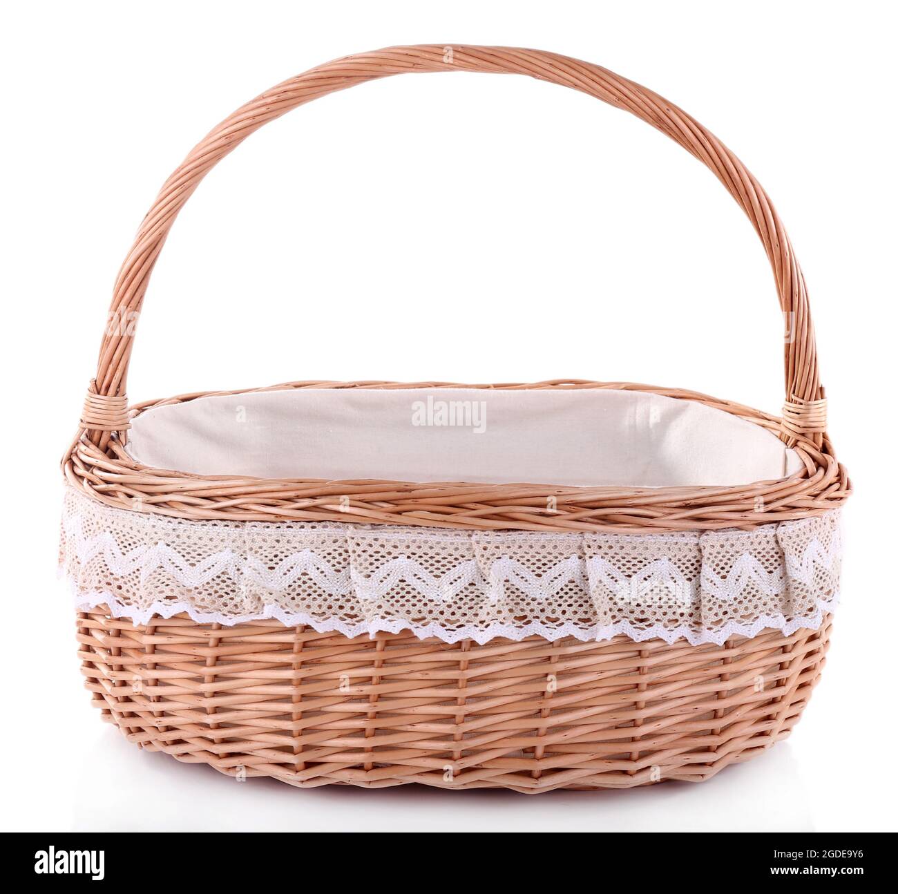 Empty wicker basket isolated on white Stock Photo Alamy