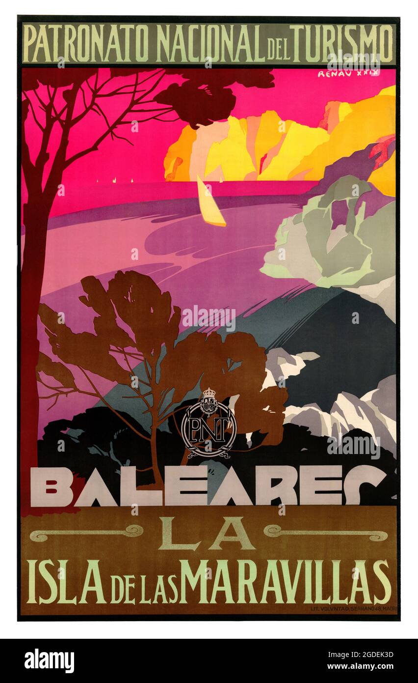 Baleares. La isla de las maravillas by Josep Renau Montoro (1907-1982). Restored vintage poster published in 1929 in Spain. Stock Photo