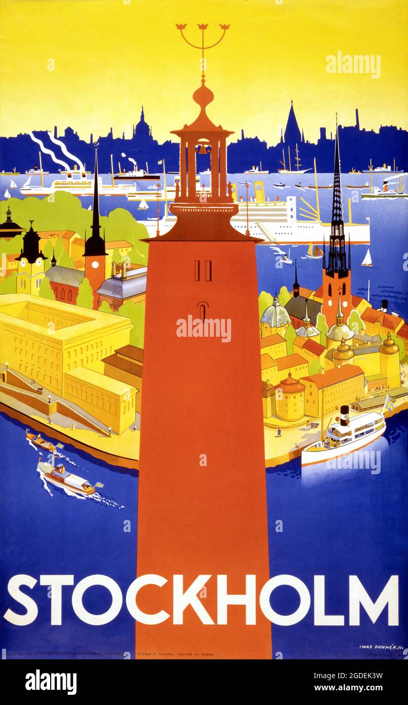 Stockholm by Iwar Donner (1884-1964). Restored vintage poster published in the 1936 in Sweden. Stock Photo
